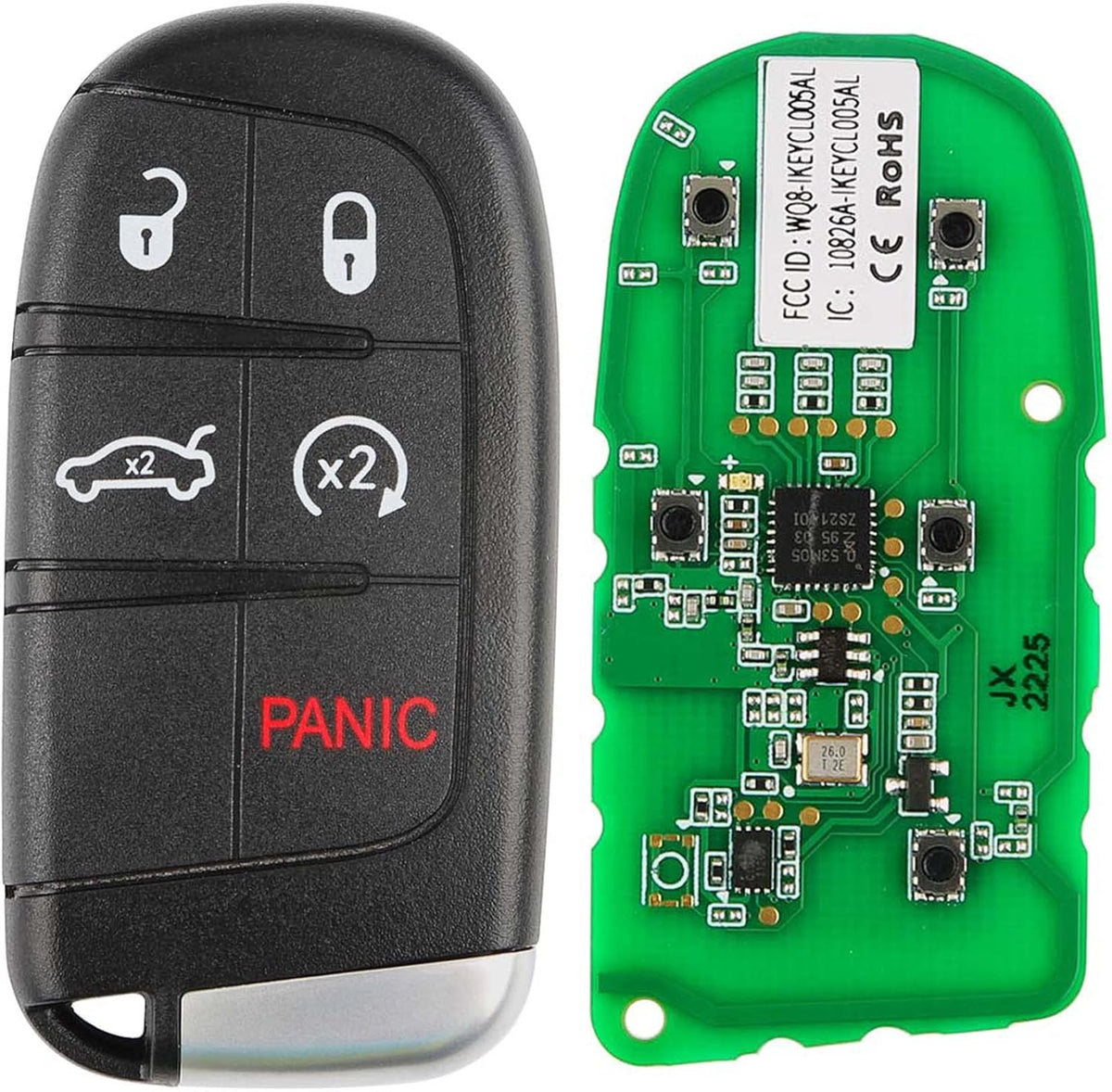 IKEY Programmable Smart Key, IKEYCR5TPR, Work with  KM100, Key Fob Replacement for Chrysler and for Dodge, Key Creation, 315M/415M, 5 Buttons Blank Key