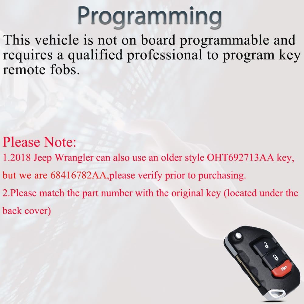 Key Fob Keyless Entry Fits for Jeep Wrangler Gladiator 2018 2019 2020 2021 2022 2023 Remote Control Flip Key Replacement 3 Button FCC ID:OHT1130261 68384452