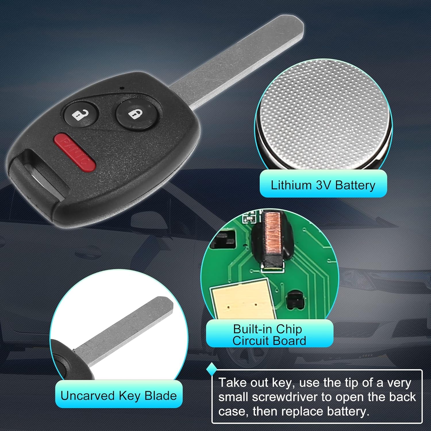 2Pcs 313.8Mhz N5F-S0084A Replacement Smart Proximity Keyless Entry Remote Key Fob for Honda Civic LX NGV Odyssey LX 2006-2017 3 Buttons Control Uncut Car Ignition Key 46 Chip