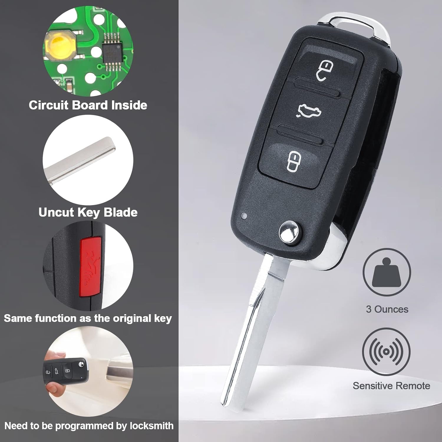 Flip Key Fob Keyless Entry Remote Control Replacement for Volkswagen Eos Golf GTI Jetta Tiguan Touareg Passat Beetle CC 2011-2016 FCC ID:NBG010180T P/N:5K0 837 202 AE ID48 Chip 3+1 Buttons