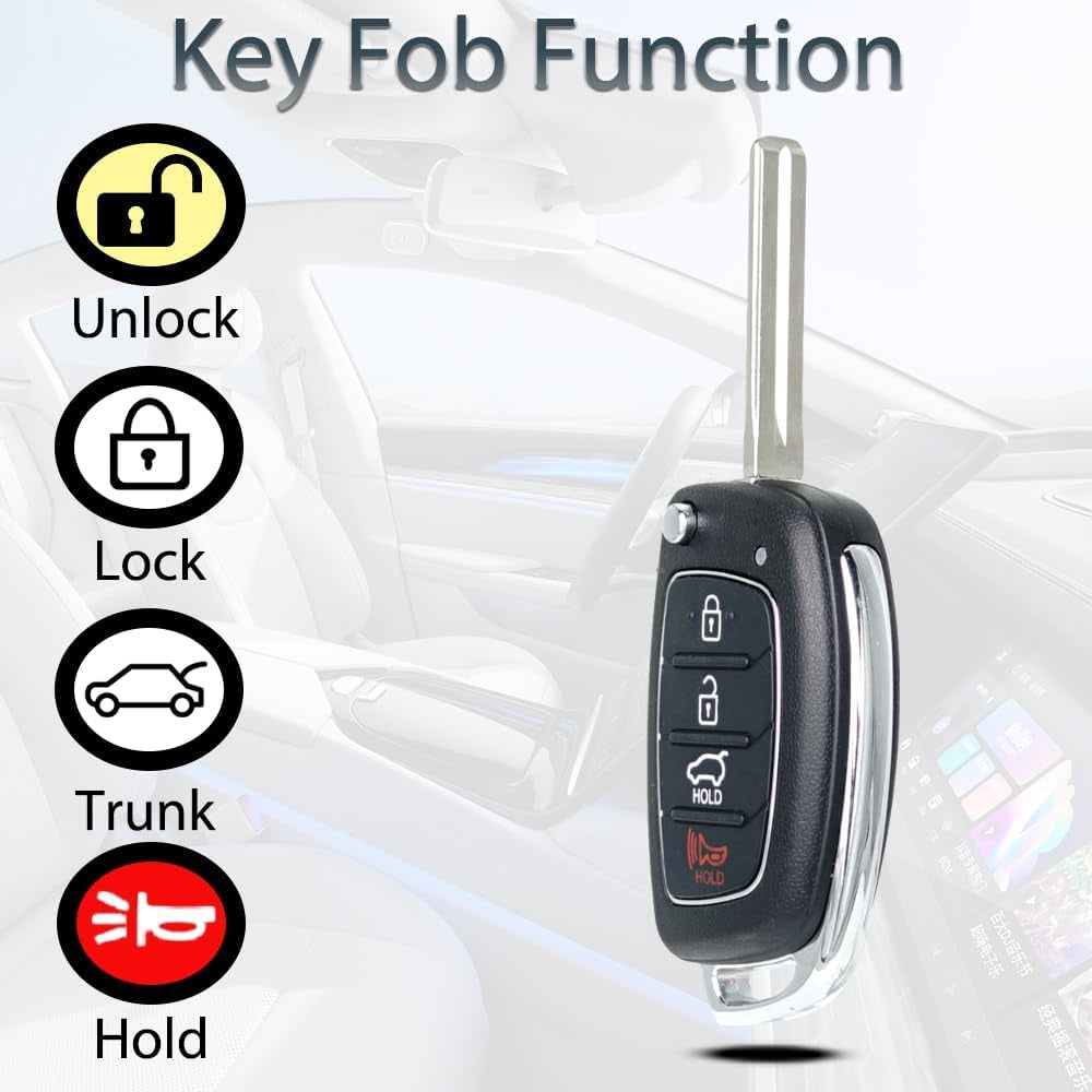 Key Fob Keyless Entry Fits for Hyundai Sonata 2014 2015 2016 2017 Remote Control Flip Key Replacement TQ8-RKE-4F16 95430-C1010 4 Button 46 Chip