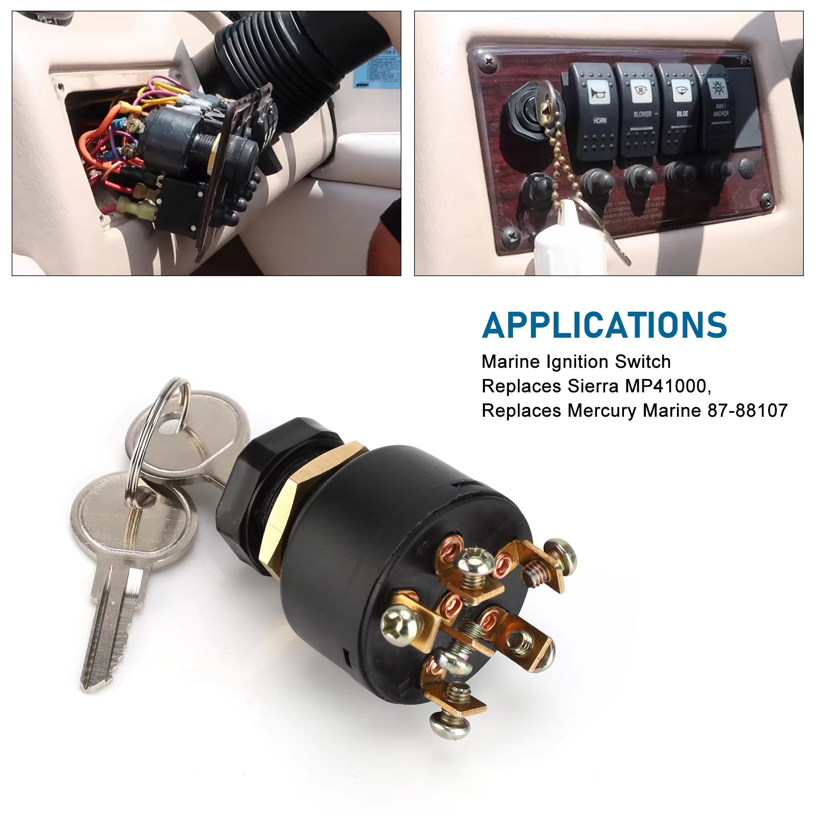 12V 3 Way Ignition Starter Switch with 2Keys for Mariner & Mercury Outboards with a Electric Choke Push to Choke