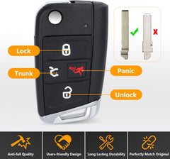 Keyless Entry Remote Flip Car Key Fob for Volkswagen Golf Jetta GTI Tiguan 2018 2019 2020 2021 FCC ID: NBGFS125C1 P/N: 15G6 959 752 BM 315Mhz 4 Buttons MQB49 Chip