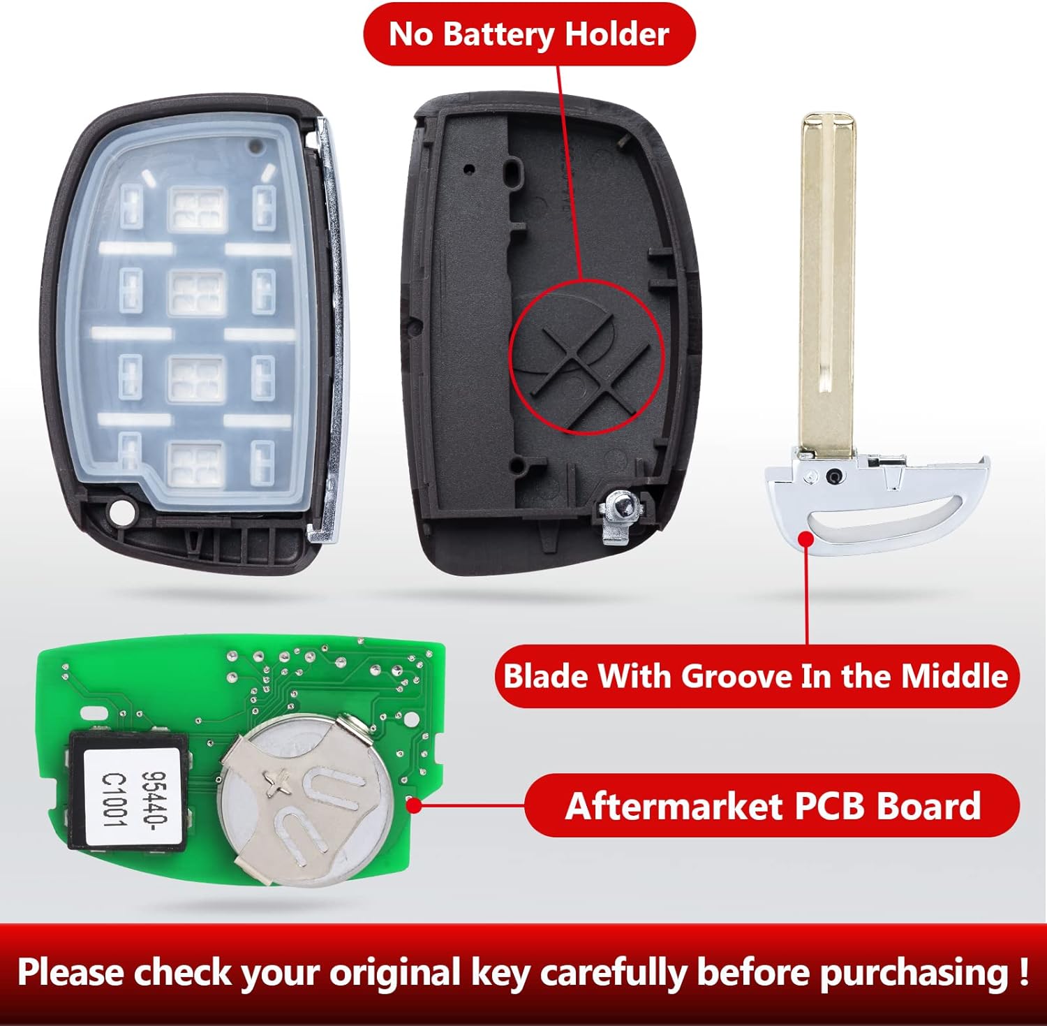 Smart Keyless Entry Remote Key Fob for Hyundai Sonata 2015 2016 2017 434Mhz FCC ID: CQOFD00120 P/N: 95440-C1000N 95440-C1001 95440-C1000 Remote Control Car Keyfob