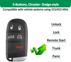 IKEY Programmable Smart Key, IKEYCR5TPR, Work with  KM100, Key Fob Replacement for Chrysler and for Dodge, Key Creation, 315M/415M, 5 Buttons Blank Key