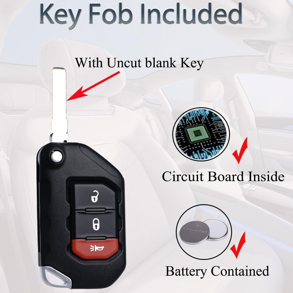 Key Fob Keyless Entry Fits for Jeep Wrangler Gladiator 2018 2019 2020 2021 2022 2023 Remote Control Flip Key Replacement 3 Button FCC ID:OHT1130261 68384452