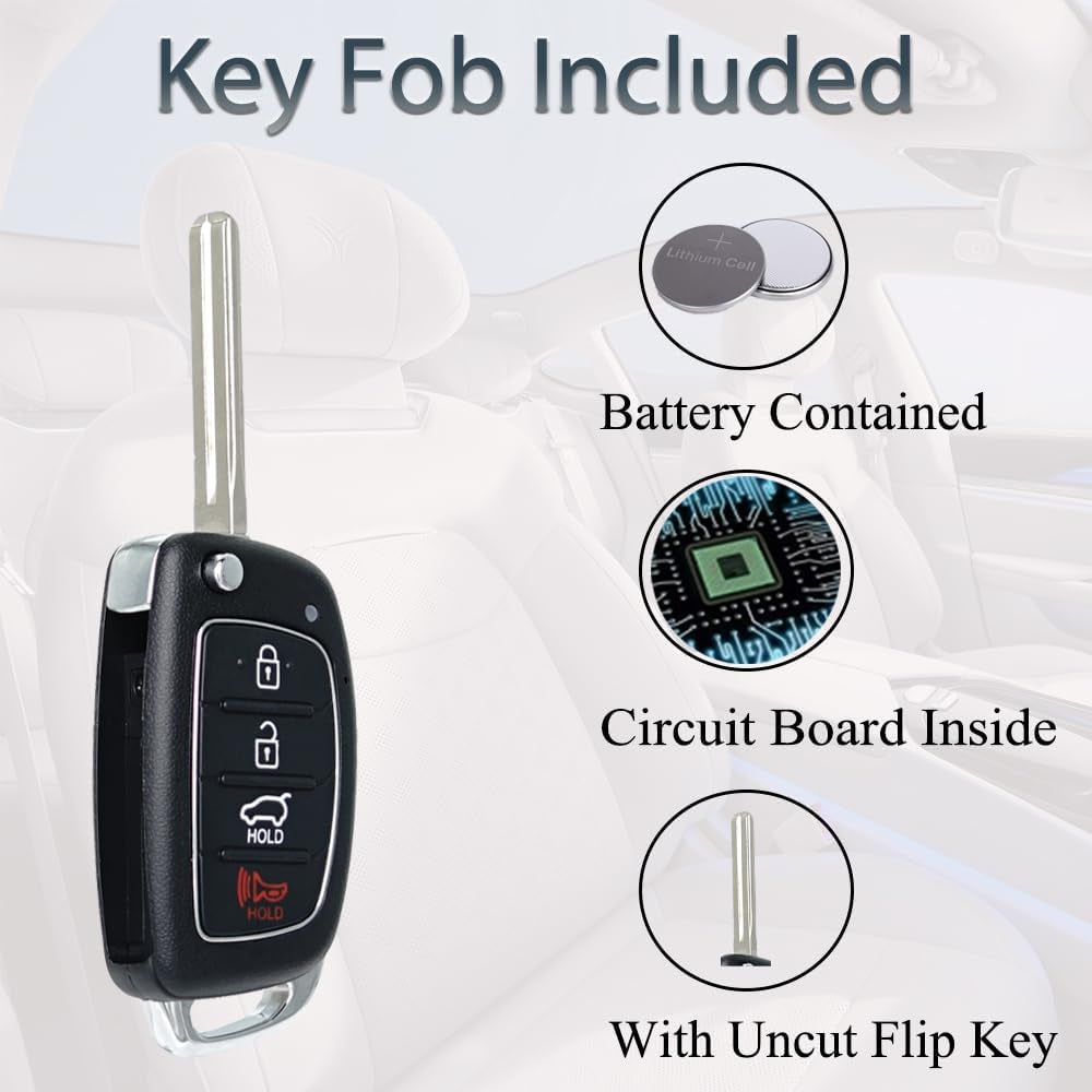 Key Fob Keyless Entry Fits for Hyundai Sonata 2014 2015 2016 2017 Remote Control Flip Key Replacement TQ8-RKE-4F16 95430-C1010 4 Button 46 Chip