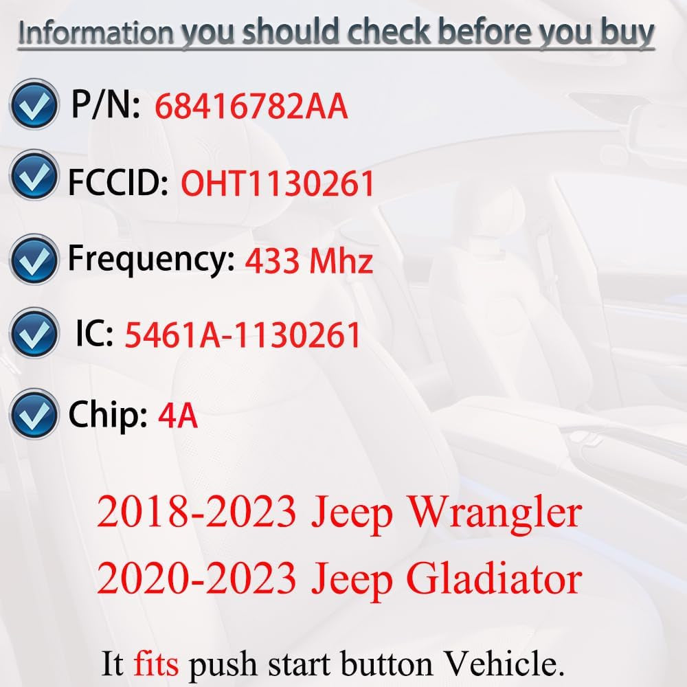 Key Fob Keyless Entry Fits for Jeep Wrangler Gladiator 2018 2019 2020 2021 2022 2023 Remote Control Flip Key Replacement 3 Button FCC ID:OHT1130261 68384452