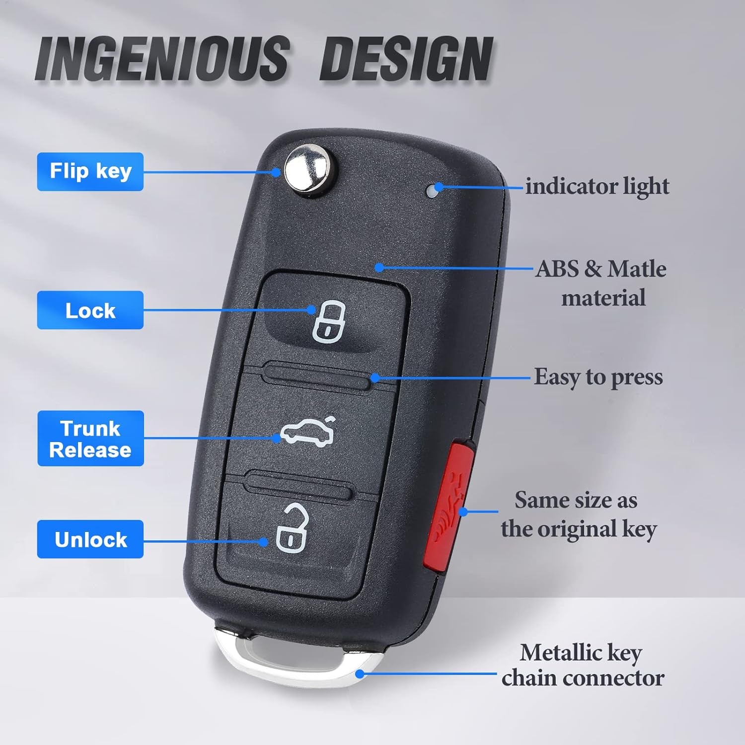 Flip Key Fob Keyless Entry Remote Control Replacement for Volkswagen Eos Golf GTI Jetta Tiguan Touareg Passat Beetle CC 2011-2016 FCC ID:NBG010180T P/N:5K0 837 202 AE ID48 Chip 3+1 Buttons