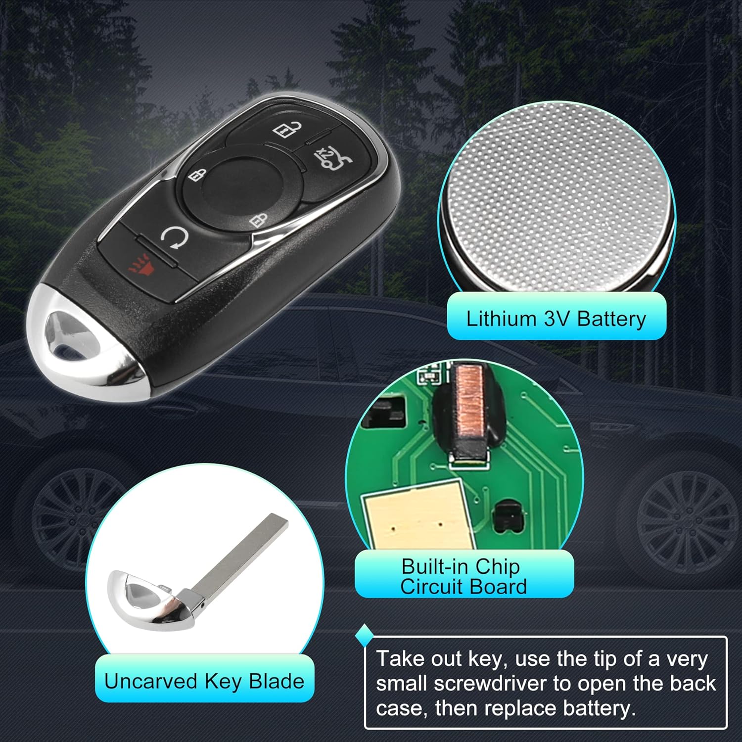 433Mhz HYQ4EA Replacement Keyless Entry Remote Car Key Fob for Buick Lacrosse 2017 2018 2019 5 Buttons 13508414