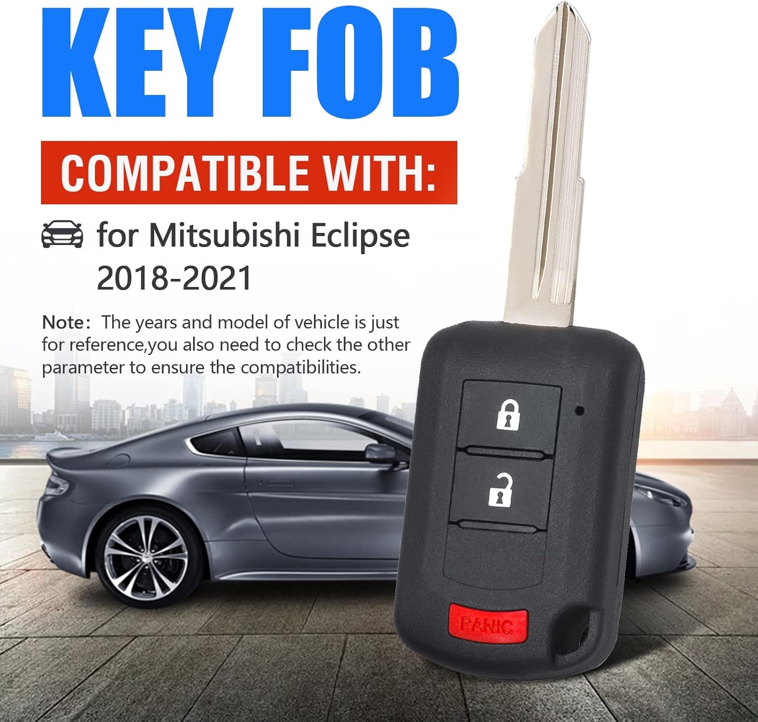 Keyless Entry Replacement Remote Head Key 3 Buttons for Mitsubishi Eclipse 2018 2019 2020 2021 ID 47Chip (FCC:OUCJ166N P/N:6370C135)