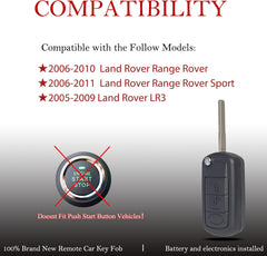 Key Fob Remote Replacement Fits for Land Rover Range Rover 2006 2007 2008 2009 2010/Range Rover Sport 2006-2011/LR3 2005-2009 FCC ID:NT8-15K6014CFFTXA Keyless Entry Remote Control Flip Key