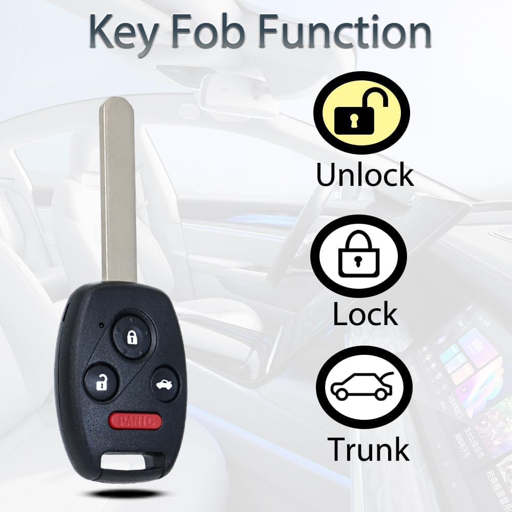 Key Fob Keyless Entry Fits for Honda 2008 2009 2010 2011 2012 Accord Sedan / 2009 - 2013 2014 2015 Pilot Remote Control Head Key Replacement KR55WK49308 35118-TA0-A00 4 Button 46 Chip