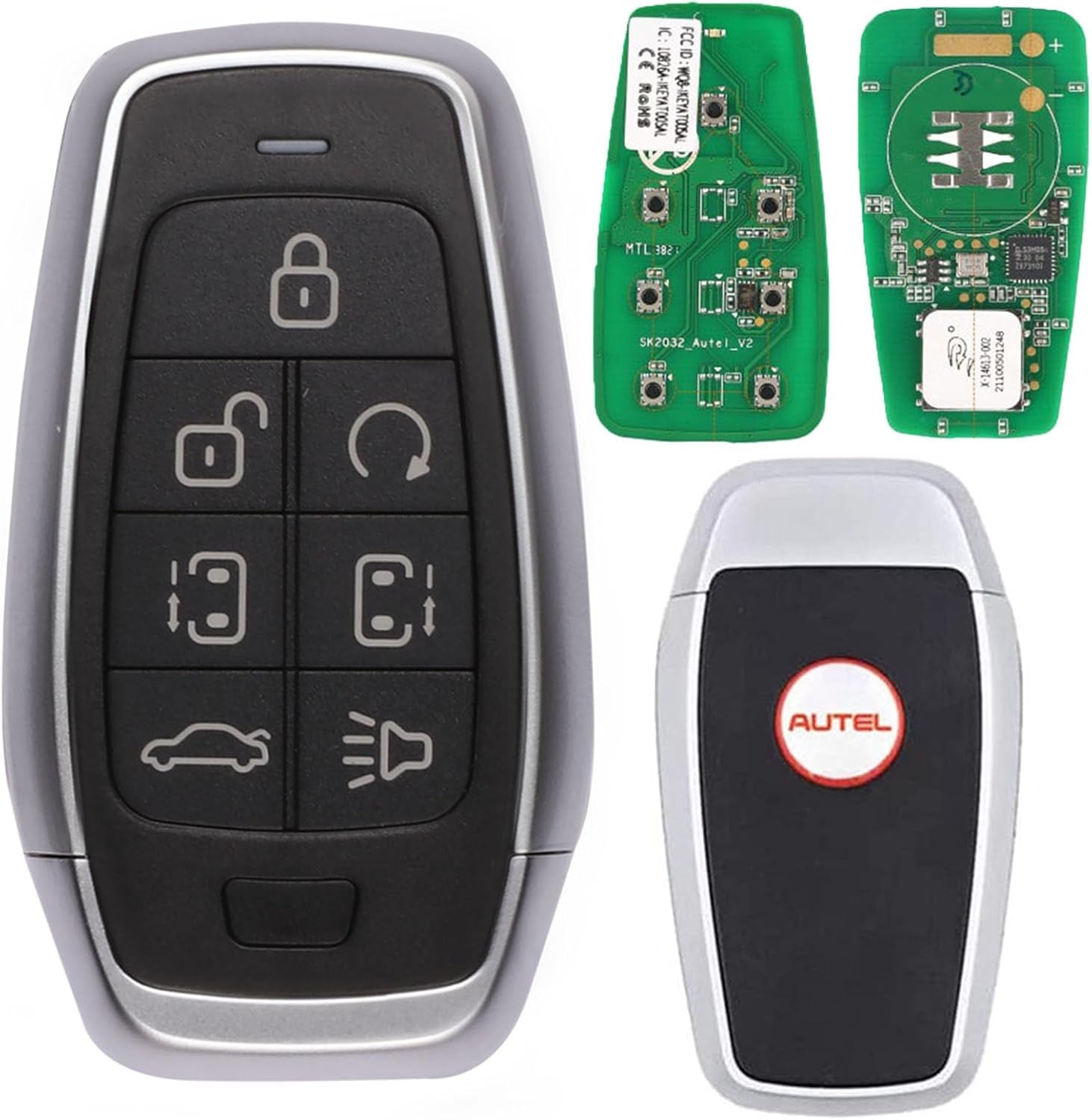 Ikey Programmable Smart Key 2024 Newest Key Fob Universal Key Creation 7 Buttons Ultra-Long Range Oe-Quality for 700+ Vehicle IKEYAT7TPRS Car Key Replacement Work for  KM100 IM508 IM608