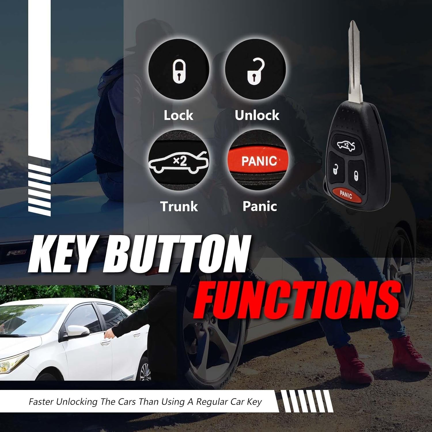 Car Key Fob Remote Keyless Entry Control KOBDT04A 315Mhz 4 Button Replacement for 2005-2010 Chrysler 300 Aspen Dodge Charger Durango Magnum Jeep Commander Grand