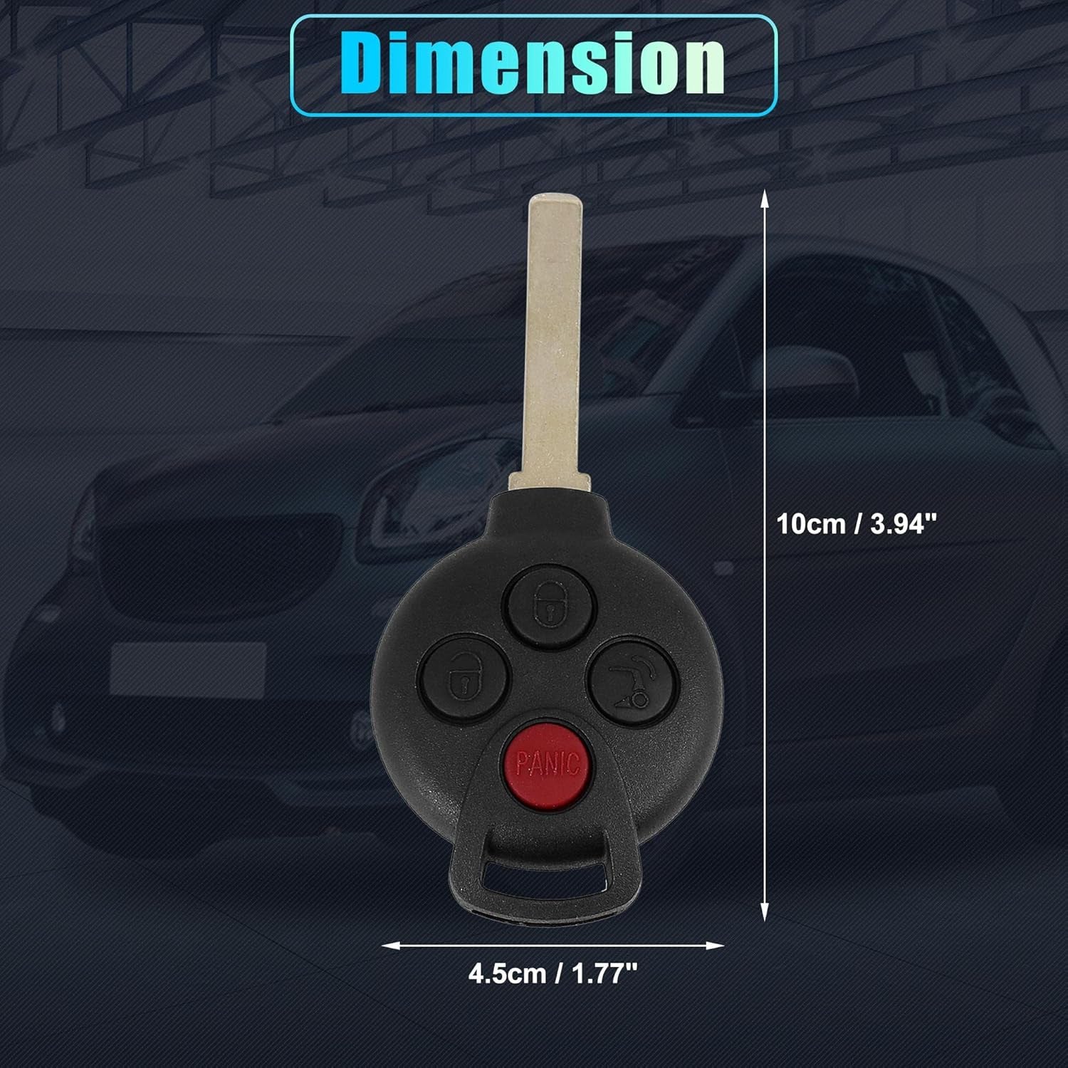 2Pcs 4 Button Replacement Keyless Remote Car Key KR55WK45144 315Mhz PCF7941 Chip for Smart Fortwo 2008-2015