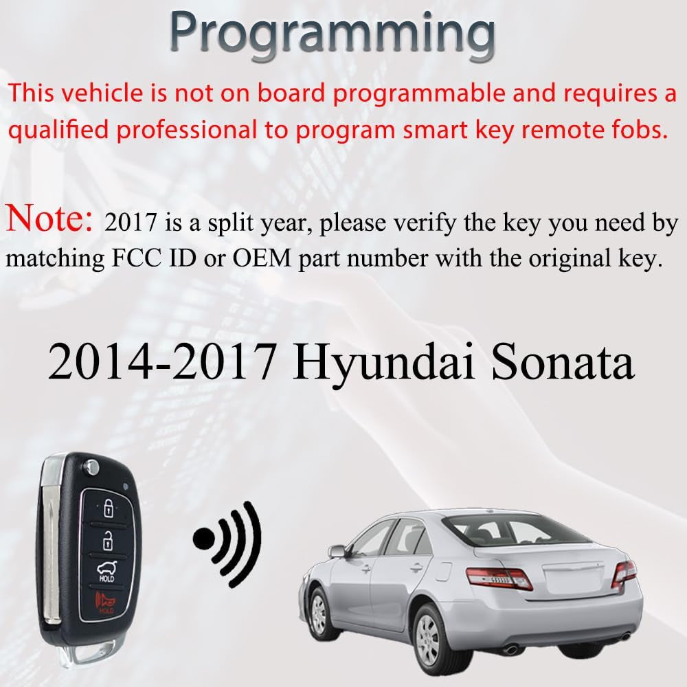 Key Fob Keyless Entry Fits for Hyundai Sonata 2014 2015 2016 2017 Remote Control Flip Key Replacement TQ8-RKE-4F16 95430-C1010 4 Button 46 Chip