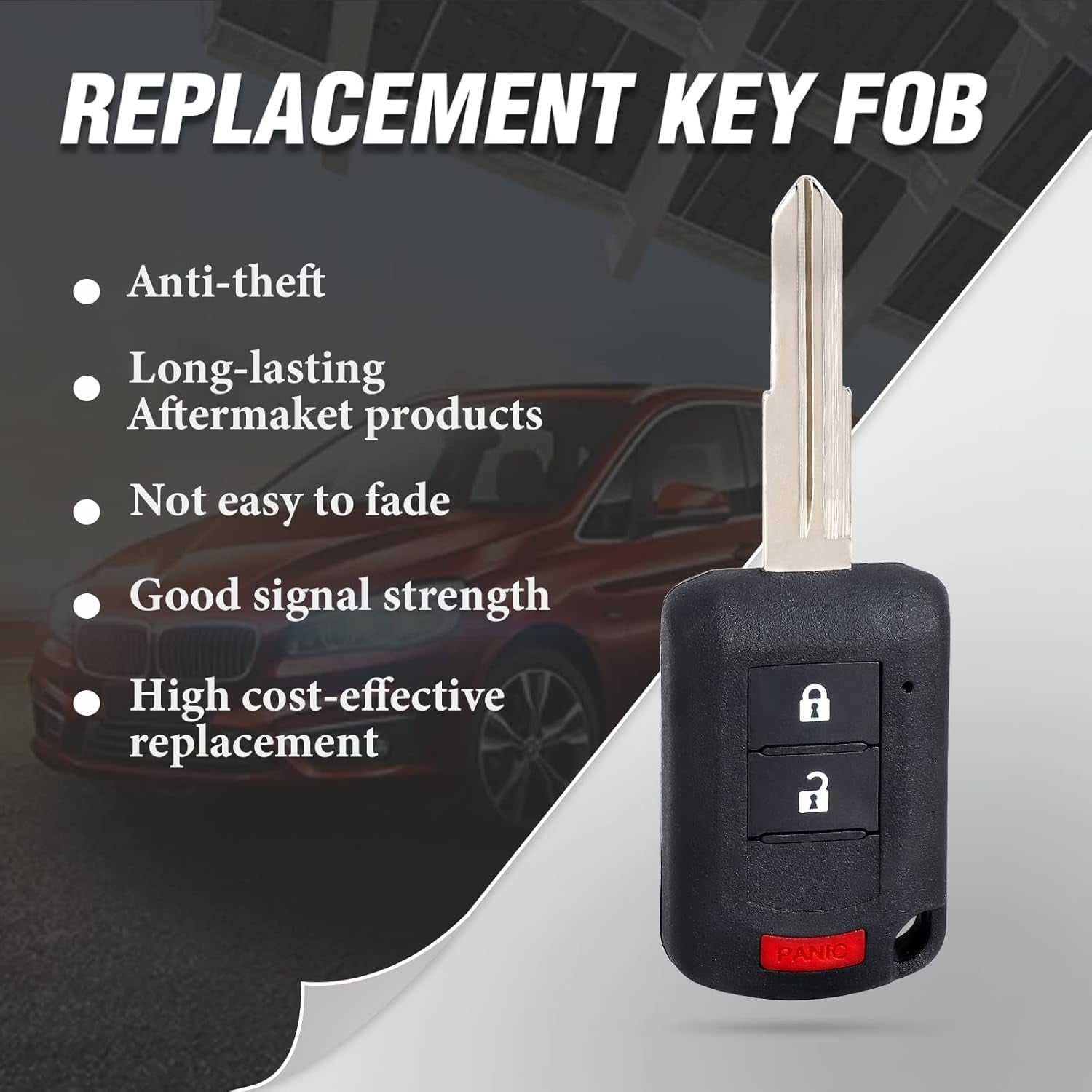 Keyless Entry Replacement Remote Head Key 3 Buttons for Mitsubishi Eclipse 2018 2019 2020 2021 ID 47Chip (FCC:OUCJ166N P/N:6370C135)