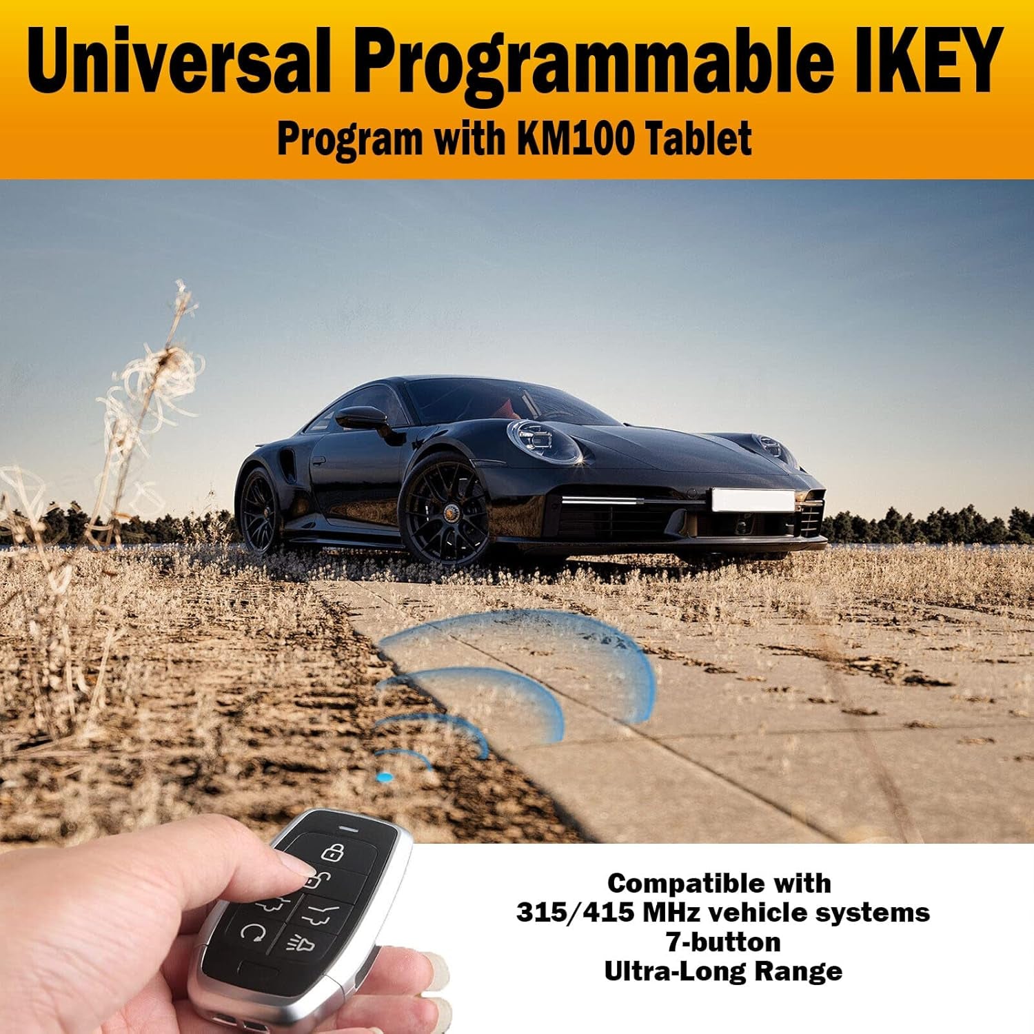 Ikey Programmable Smart Key 2024 Newest Key Fob Universal Key Creation 7 Buttons Ultra-Long Range Oe-Quality for 700+ Vehicle IKEYAT7TPRS Car Key Replacement Work for  KM100 IM508 IM608