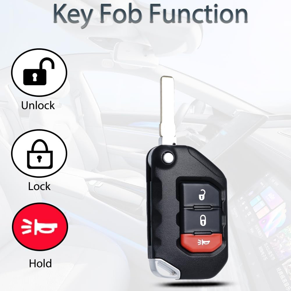 Key Fob Keyless Entry Fits for Jeep Wrangler Gladiator 2018 2019 2020 2021 2022 2023 Remote Control Flip Key Replacement 3 Button FCC ID:OHT1130261 68384452