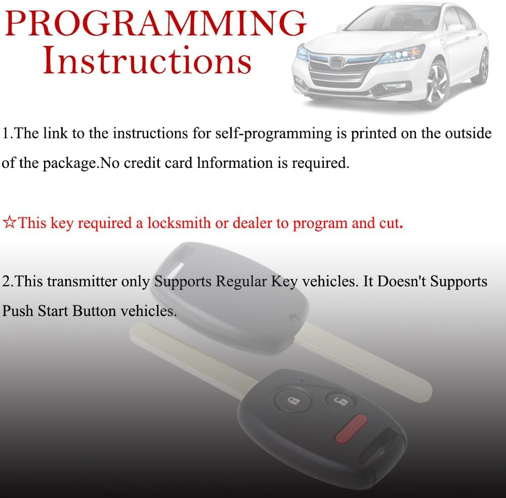 Key Fob Replacement Fits for Honda Ridgeline 2006-2014 / FIT 2008 / Odyssey 2005-2010 (FCC ID:OUCG8D-380H-A) Keyless Entry Remote Control Head Ignition Key PN:35111-SHJ-305 314MHZ 3 Button