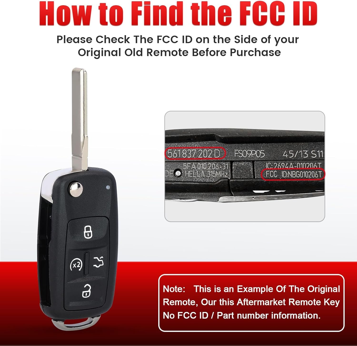 Flip Remote Key Fob Replacement for Volkswagen VW Jetta Passat Beetle Golf CC Tiguan Touareg 2011 2012 2013 2014 2015 2016 FCC ID: NBG010206T, P/N: 561 837 202 A, 561 837 202 D