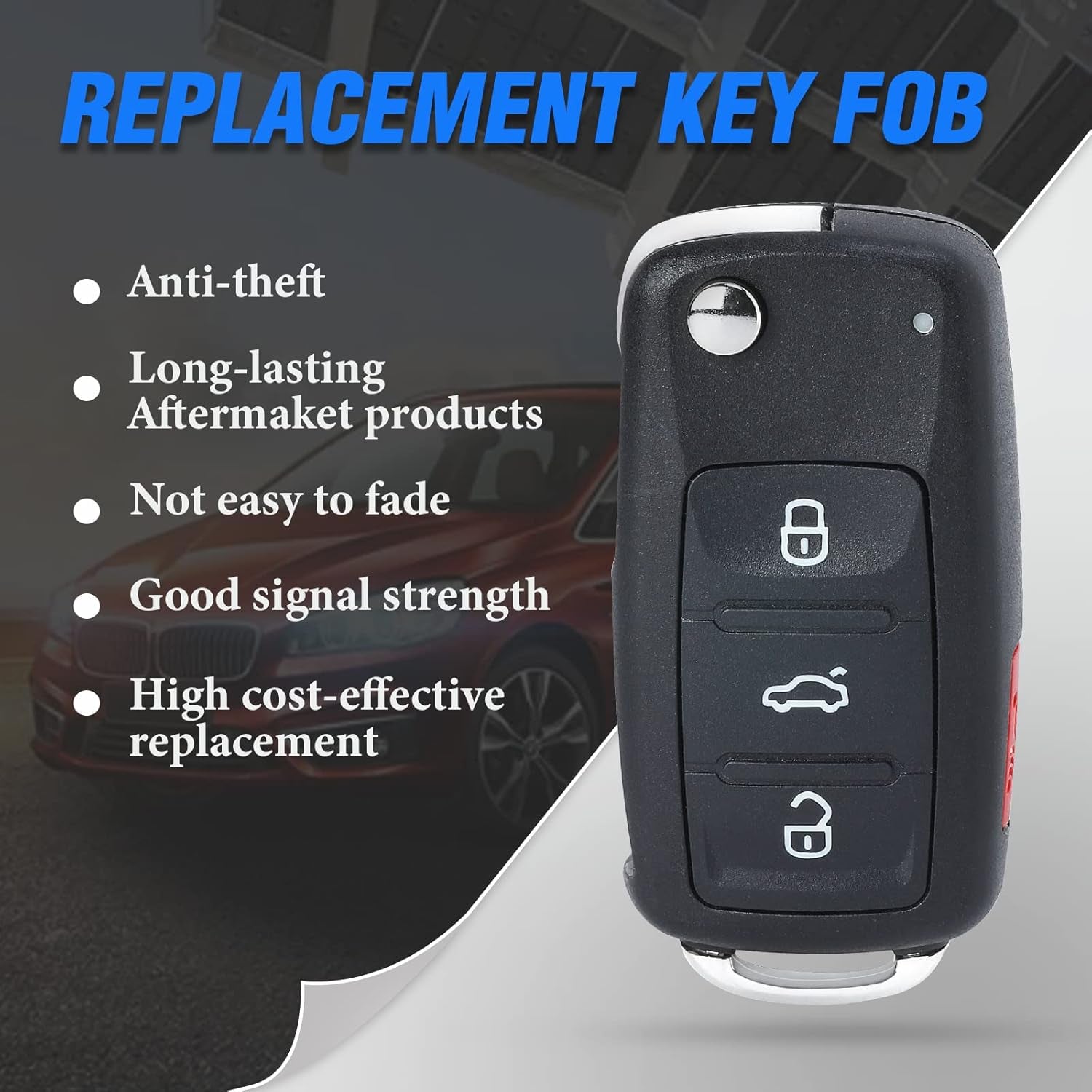 Flip Key Fob Keyless Entry Remote Control Replacement for Volkswagen Eos Golf GTI Jetta Tiguan Touareg Passat Beetle CC 2011-2016 FCC ID:NBG010180T P/N:5K0 837 202 AE ID48 Chip 3+1 Buttons