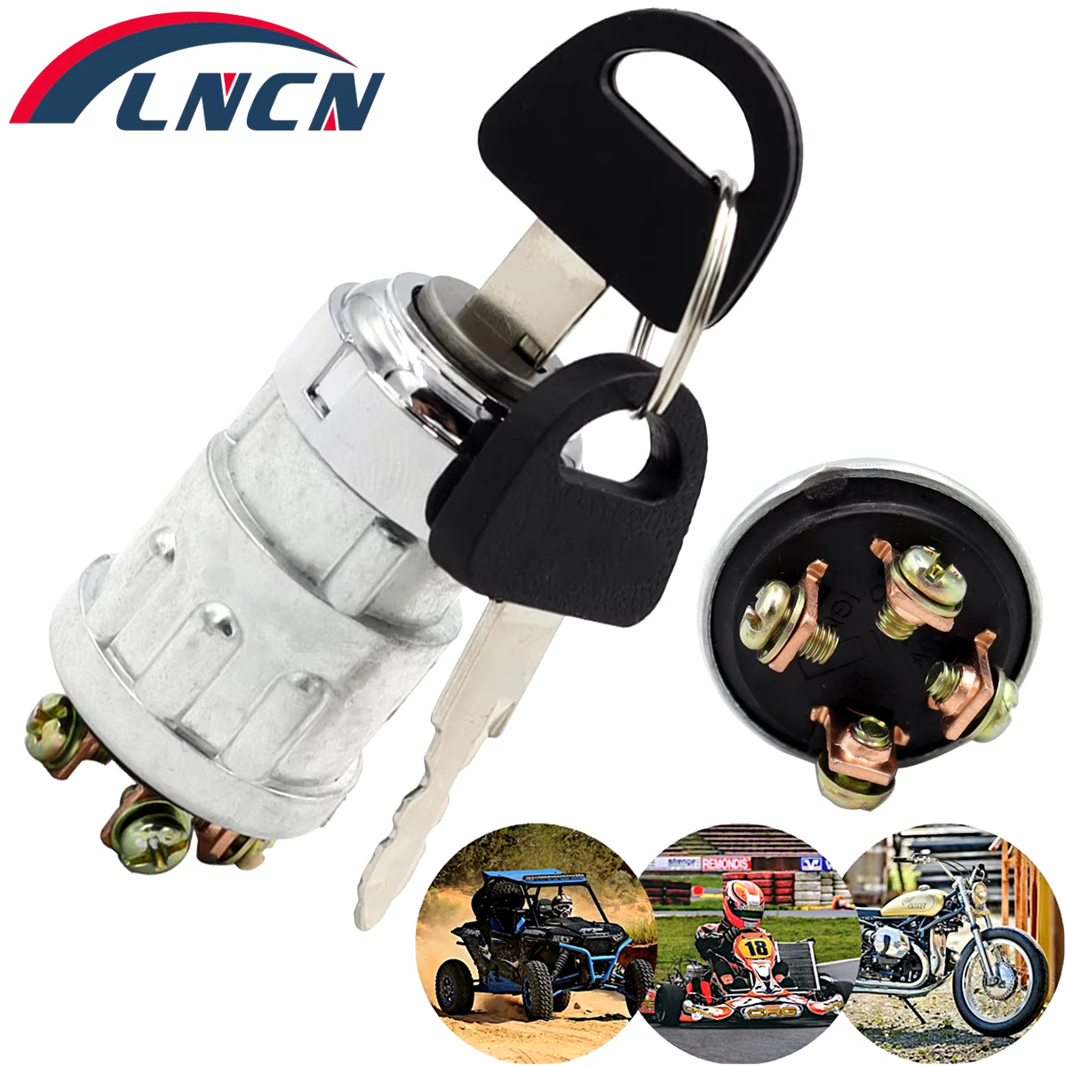 JK423 Universal Car Boat 12V 4 Position Ignition on /OFF /Start Ignition Switch Lock with 2 Keys for Petrol Engine Farm Machines